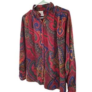 Sunny Leigh Top Blouse in Red, Green, and Blue Shirt Women's size 8